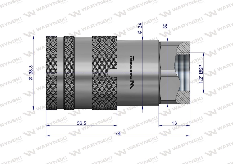 Szybkozłącze hydrauliczne suchoodcinające gniazdo G1/2"BSP gwint wewnętrzny ISO16028 Waryński 2