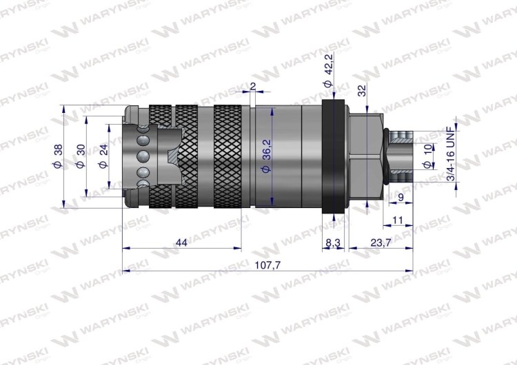 Szybkozłącze hydrauliczne zrywalne seria WIA3CV (3CFPV) gniazdo G3/4"UNF gwint zewnętrzny EURO PUSH-PULL (ISO 7241-A) Waryński 4