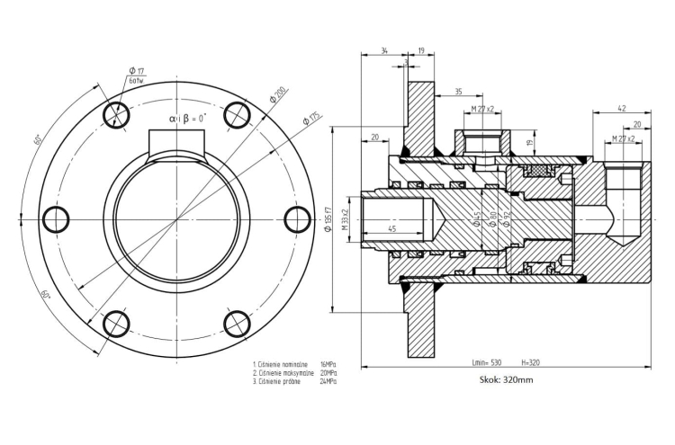 Cylinder ładowacza obrotu CJ5F80/45/320DGw Troll 3