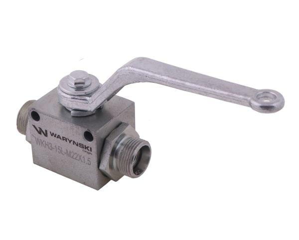 Zawór kulowy hydrauliczny 3-drogowy 3/2 M22x1.5 15L z otworami mocującymi 500 bar Waryński