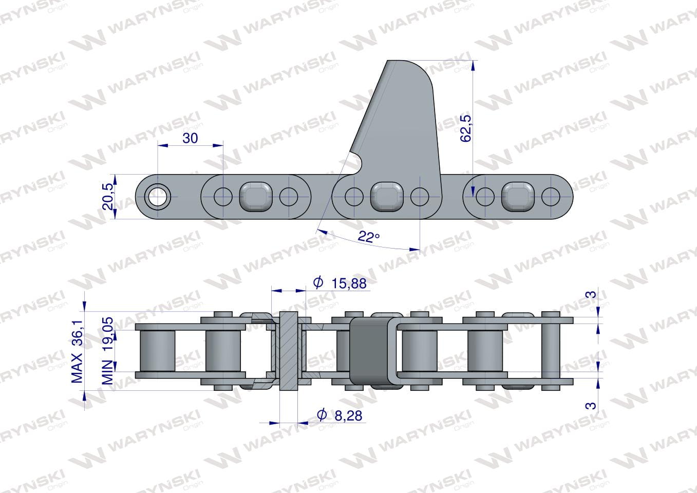 Łańcuch obrywacza kolb przystawki do kukurydzy zamknięty 76 ogniw CA627 x 76A zastosowanie Fantini WARYŃSKI