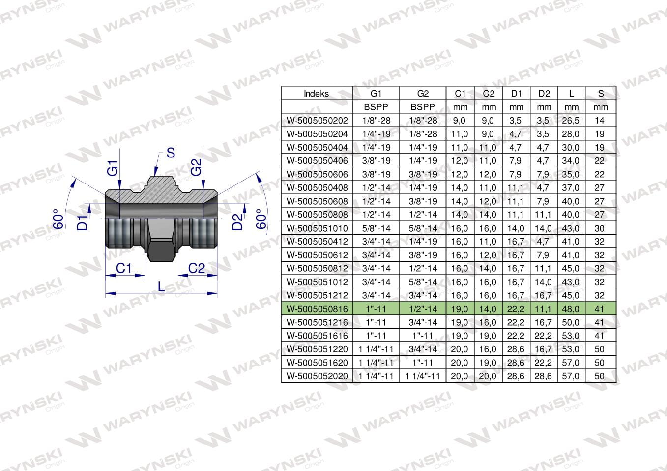 Złączka hydrauliczna redukcyjna calowa BB 1/2" x 1" BSP Waryński ( sprzedawane po 2 )