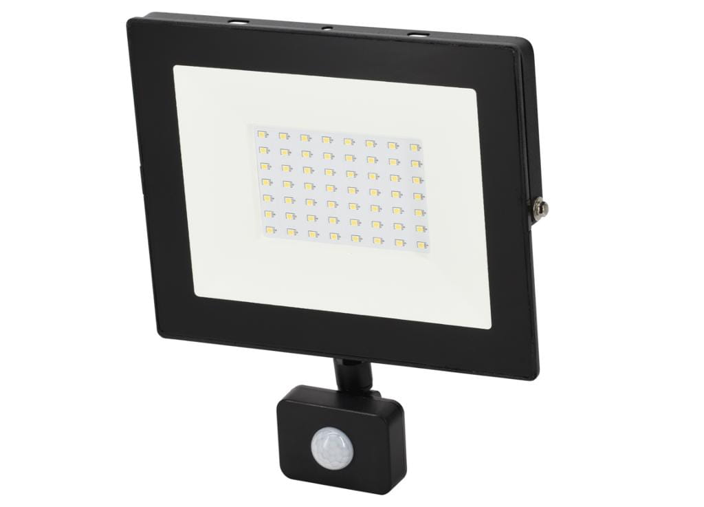 Naświetlacz LED SMD 50W 4000K 4000LM IP65 CZARNY Z CZUJNIKIEM RUCHU