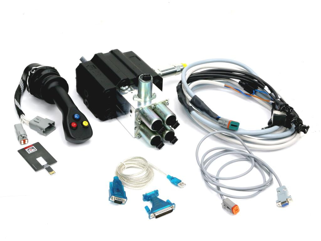 Proporcjonalny rozdzielacz hydrauliczny do ładowaczy czołowych OP (Open Center) 2-sek. max przepływ 90L. 1-sekcja pływająca - sterowany elektrycznie