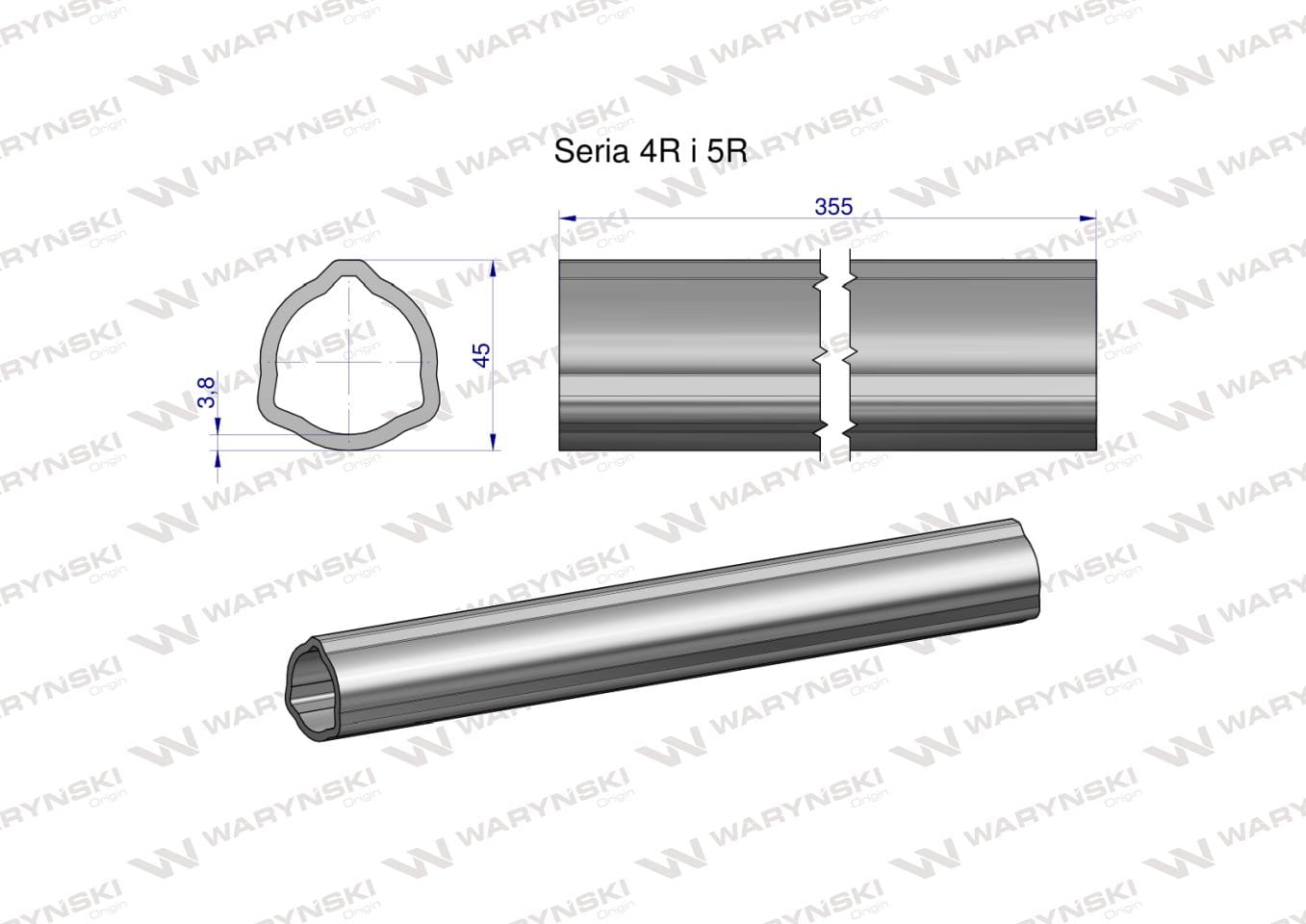Rura wewnętrzna Seria 4R i 5R do wału 510 przegubowo-teleskopowego 45x3.8 mm 355 mm WARYŃSKI