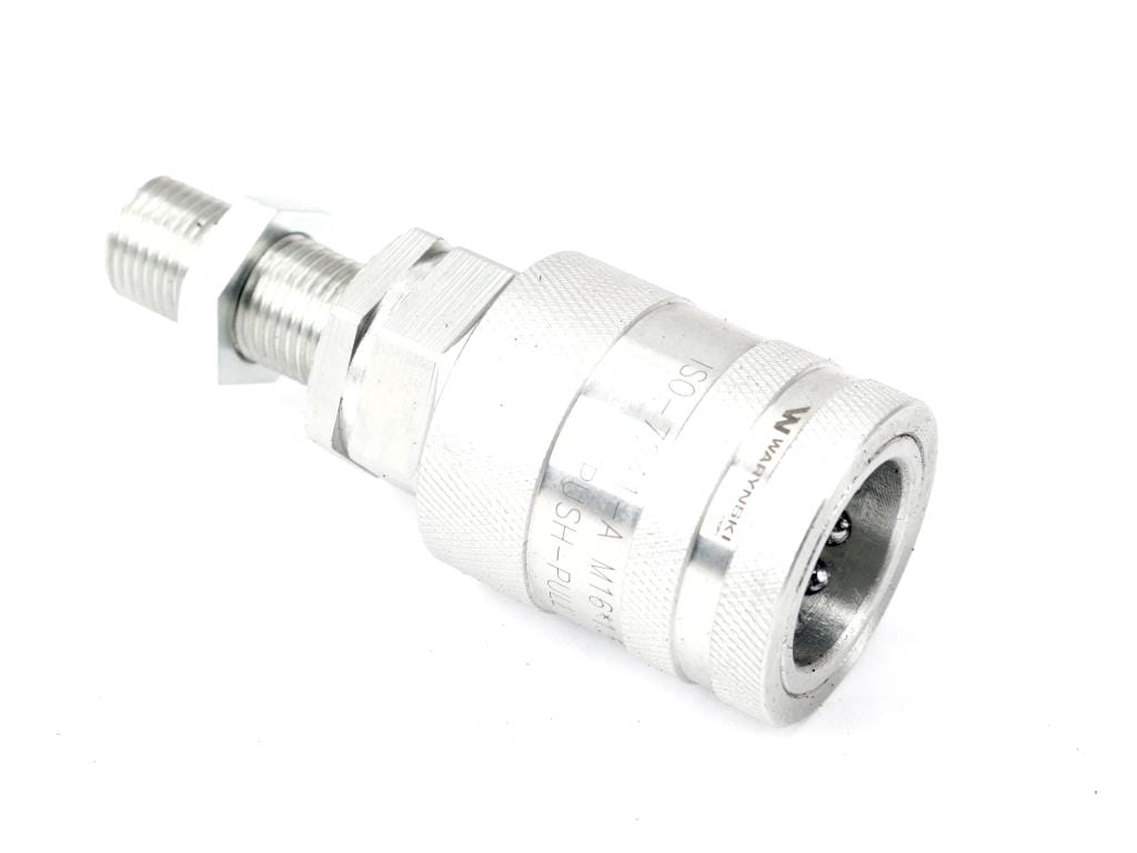 Szybkozłącze hydrauliczne gniazdo long M16x1.5 gwint zewnętrzny EURO PUSH-PULL (ISO 7241-A) z eliminatorem ciśnienia Waryński