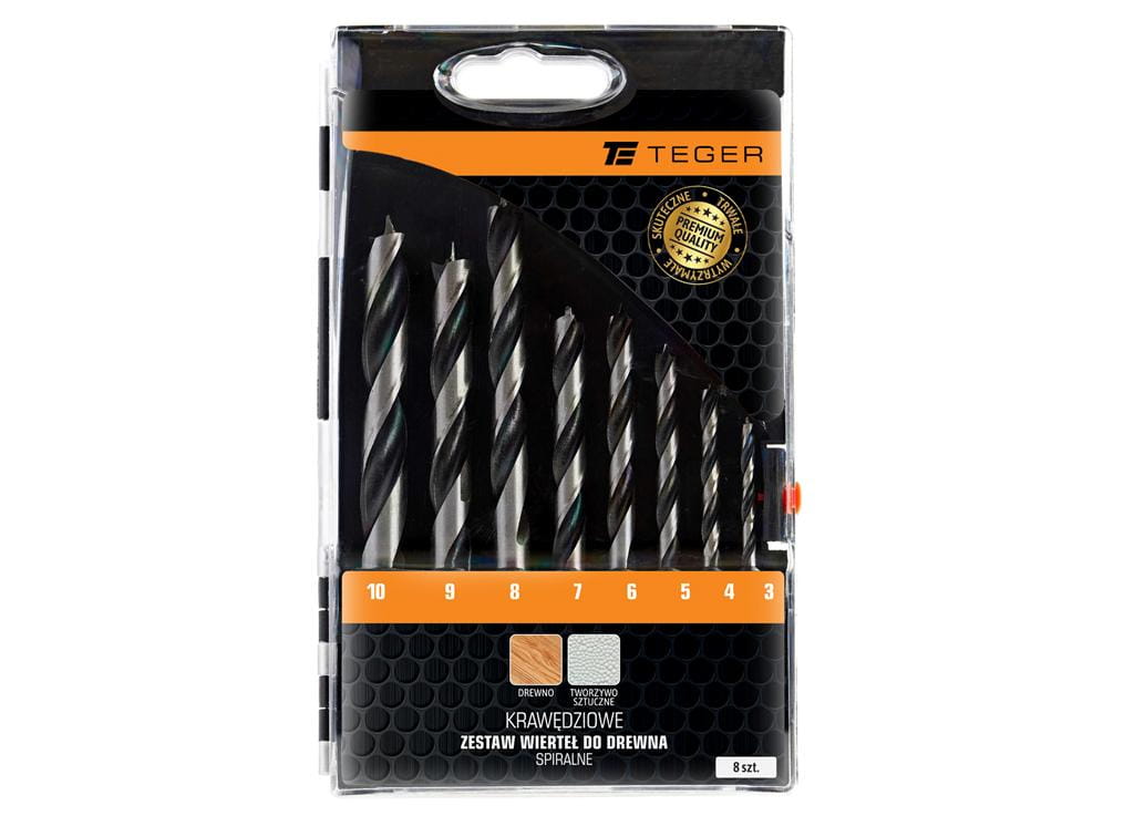 Zestaw wierteł do drewna - krawędziowe spiralne (8 SZT.)  / TEGER