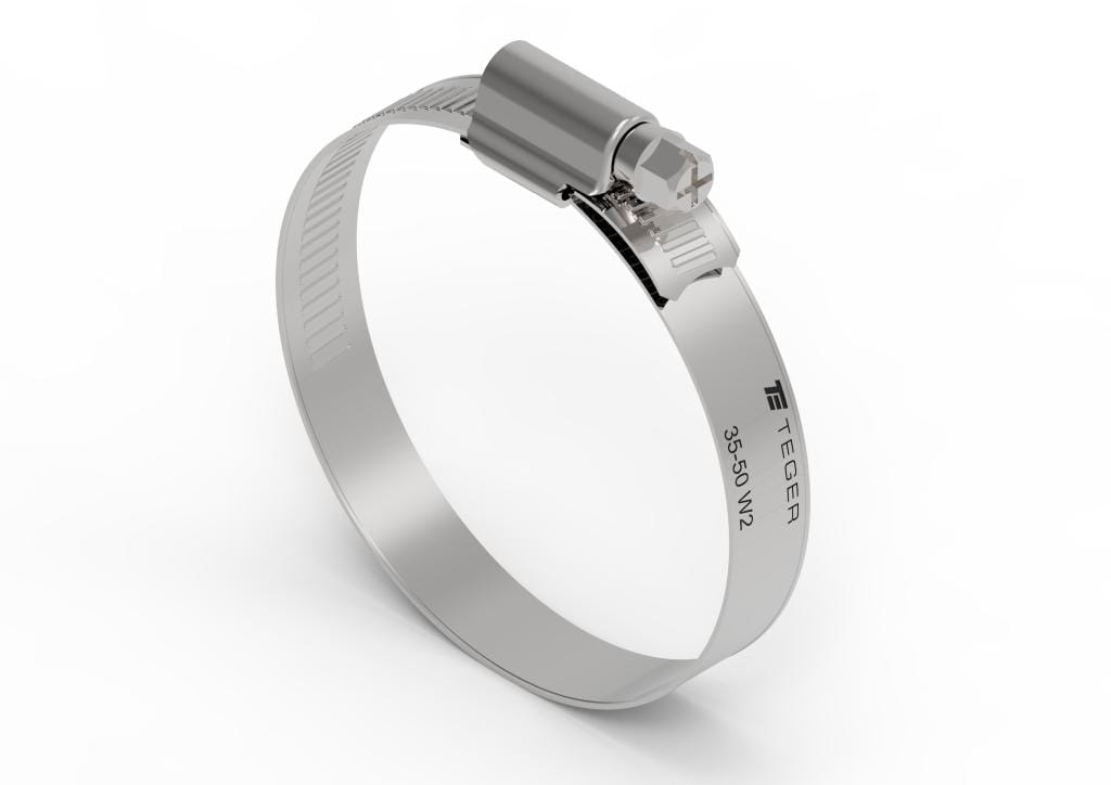 Opaska zaciskowa wzmocniona 35-50 (32-50) ślimakowa (obejma W2 - stal nierdzewna) szerokość 12mm TEGER ( sprzedawane po 50 )