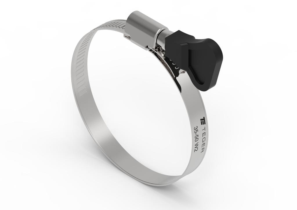 Opaska zaciskowa z pokrętłem 35-50 (32-50) ślimakowa (obejma W2 - stal nierdzewna) szerokość 9mm TEGER ( sprzedawane po 50 )