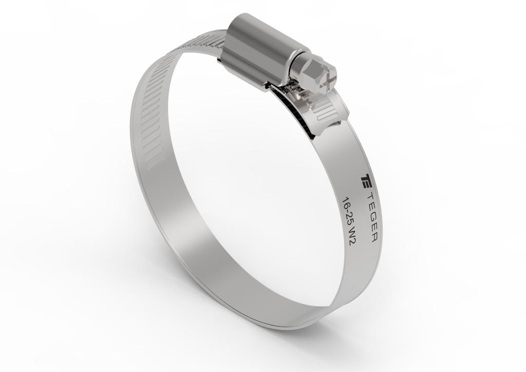 Opaska zaciskowa wzmocniona 16-25 ślimakowa (obejma W2 - stal nierdzewna) szerokość 12mm (blister) TEGER ( sprzedawane po 10 )