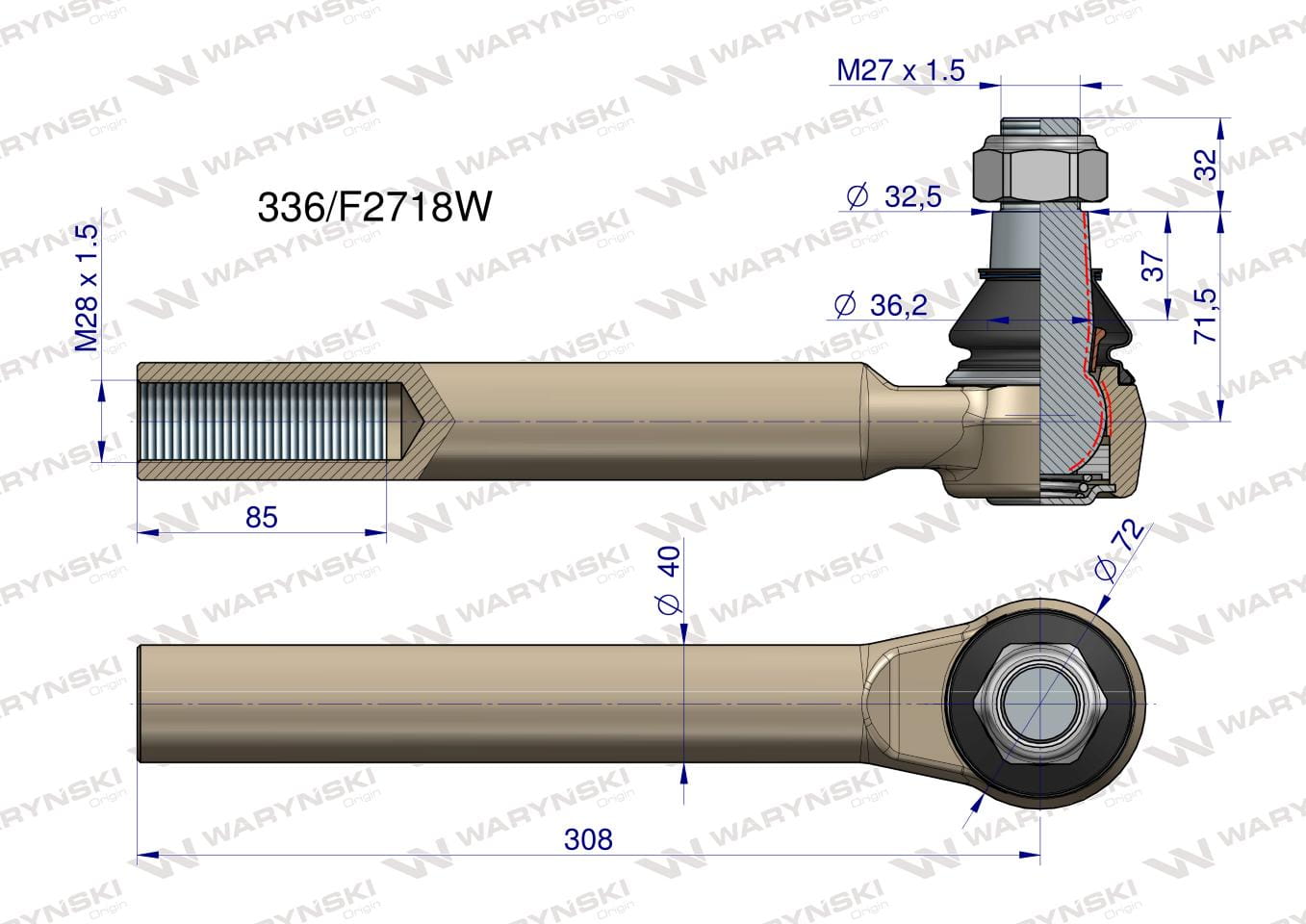 Przegub układu kierowniczego JCB  336/F2718 Waryński