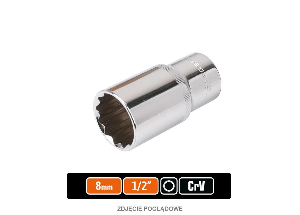 Klucz nasadowy 1/2" dwunastokątny długi 8 mm / TEGER