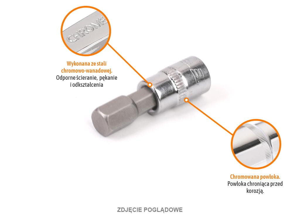 Klucz nasadowy 1/4" z bitem HEX 37 mm/H3 /TEGER