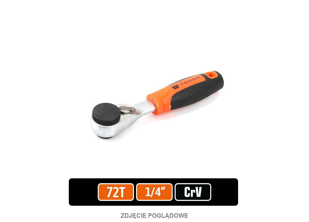 Grzechotka 1/4" 72T z uchwytem na bity TEGER