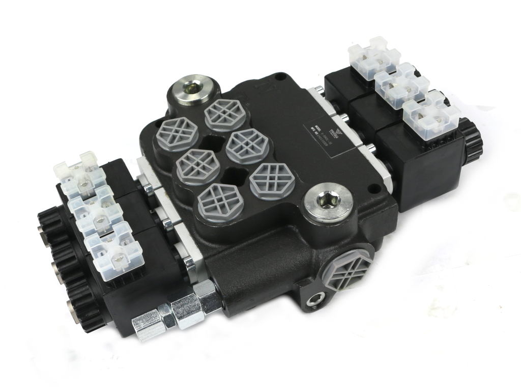 Rozdzielacz hydrauliczny 3-sekcyjny sterowany elektrycznie 12V 80L VOIMA