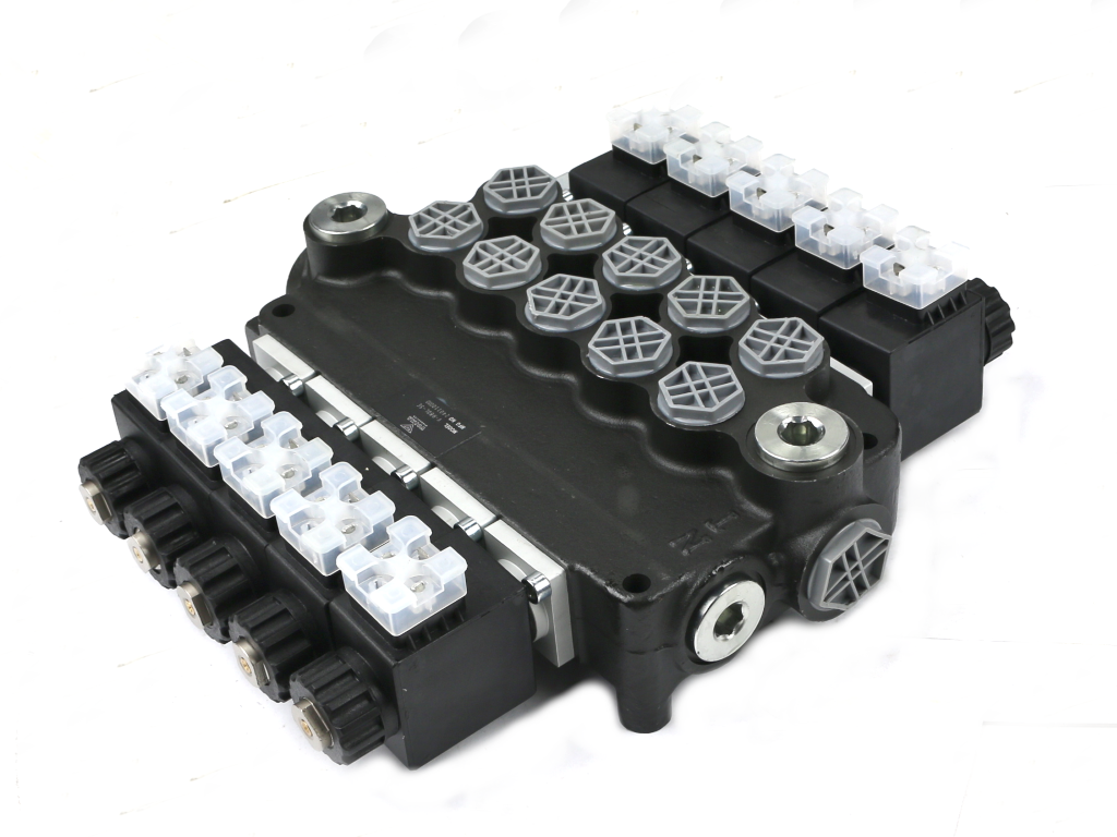 Rozdzielacz hydrauliczny 5-sekcyjny sterowany elektrycznie 12V 80L VOIMA