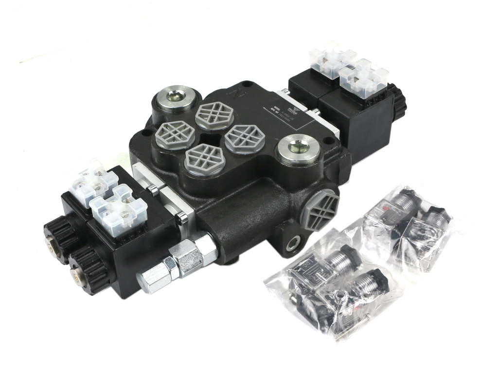 Rozdzielacz hydrauliczny 2-sekcyjny sterowany elektrycznie 12V 80L VOIMA
