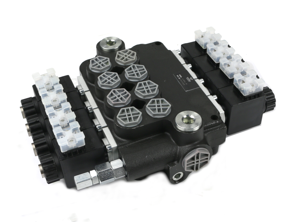 Rozdzielacz hydrauliczny 4-sekcyjny sterowany elektrycznie 12V 80L VOIMA