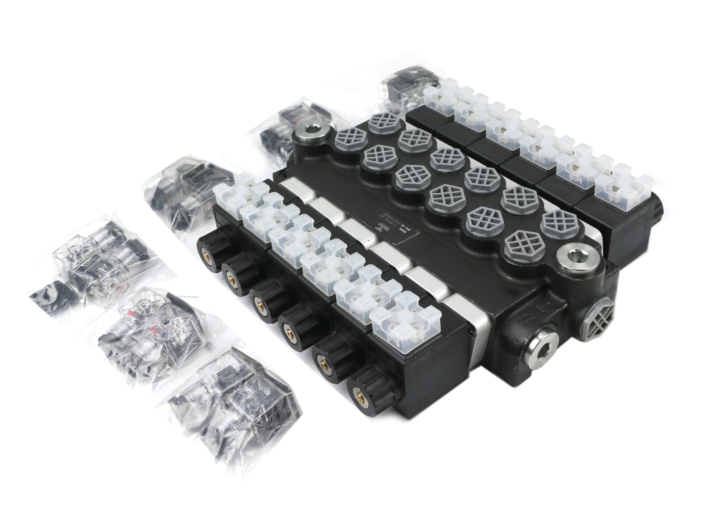 Rozdzielacz hydrauliczny 6-sekcyjny sterowany elektrycznie 12V 40L VOIMA