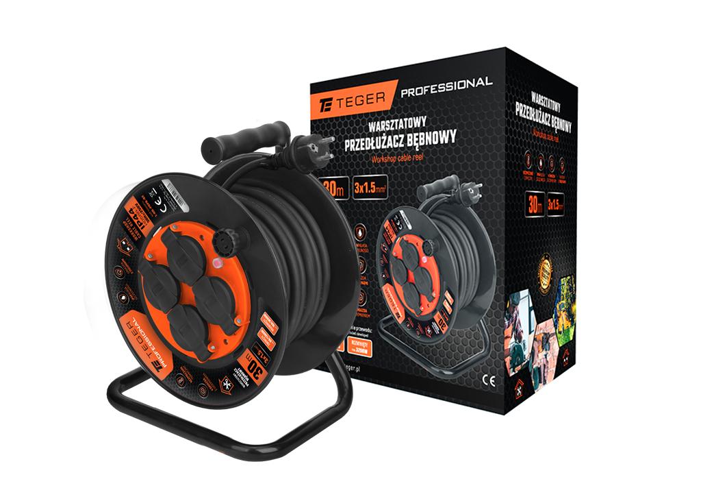 Przedłużacz bębnowy warsztatowy 30m 3X1,5mm PROFESSIONAL IP44 H05RR-F CE Teger