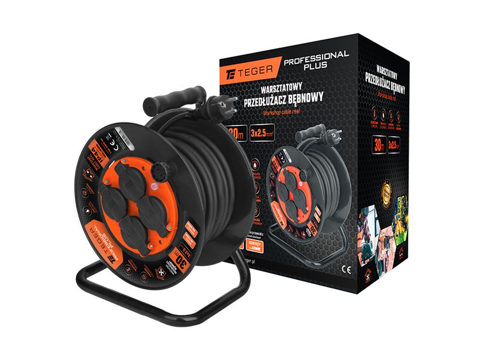 Przedłużacz bębnowy warsztatowy 30m 3X2,5mm PROFESSIONAL IP44 H05RR-F CE Teger