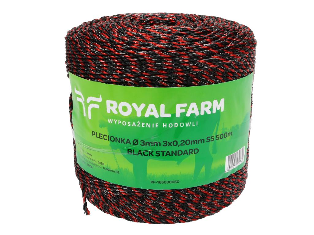 Plecionka do elektryzatora 3mm 3x0,20mm SS czarno-pomarańczowa 500m Royal Farm