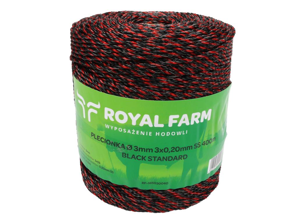 Plecionka do elektryzatora 3mm 3x0,20mm SS czarno-pomarańczowa 400m Royal Farm