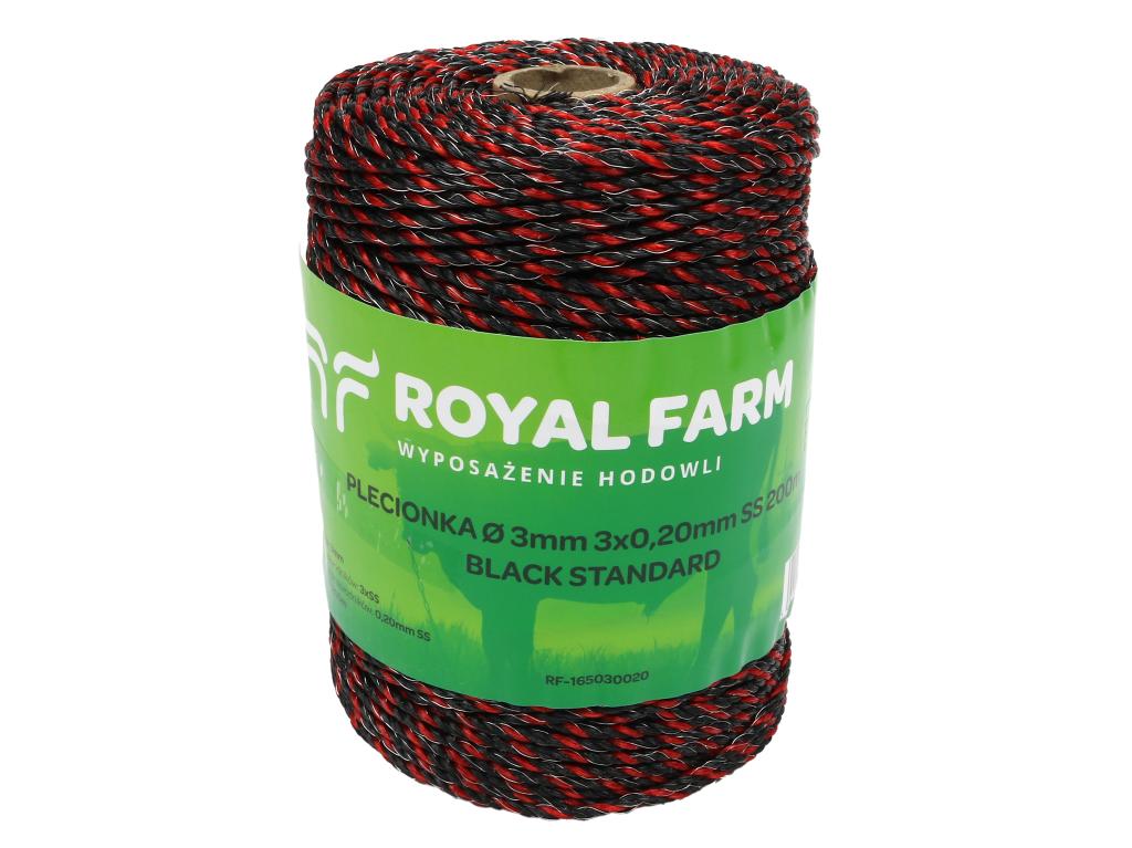 Plecionka do elektryzatora 3mm 3x0,20mm SS czarno-pomarańczowa 200m Royal Farm