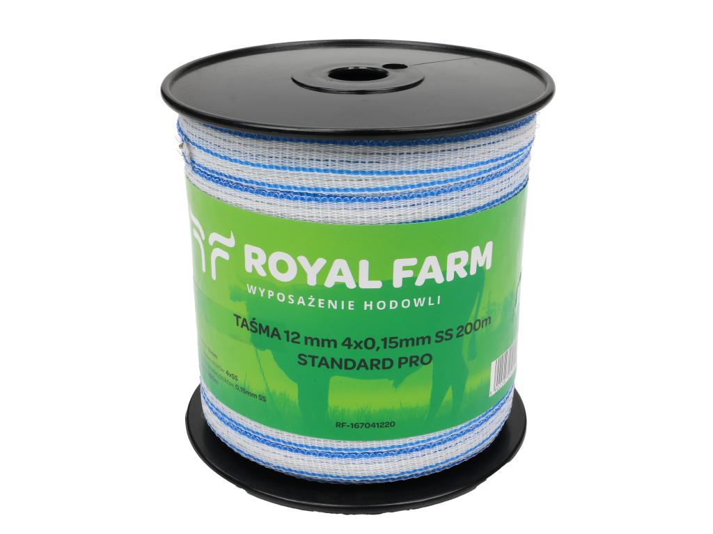 Taśma do pastucha elektryzatora 12 mm 4x0,15mm SS biało-niebieska 200m Royal Farm