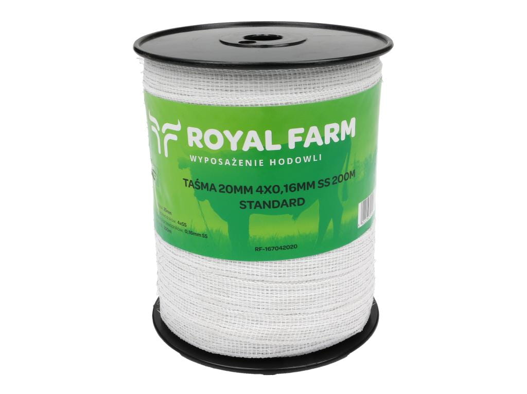 Taśma do pastucha elektryzatora 20 mm 4x0,16mm SS biała 200m Royal Farm