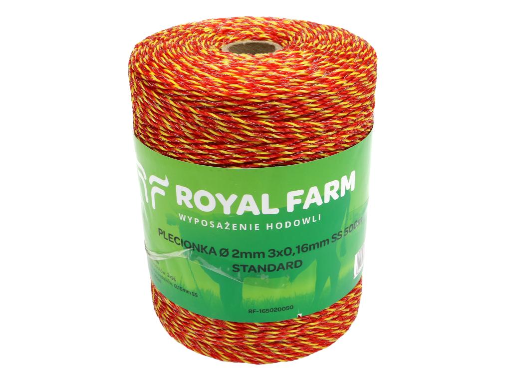 Plecionka do elektryzatora 2mm 3x0,16mm SS żółto-pomarańczowa 500m Royal Farm
