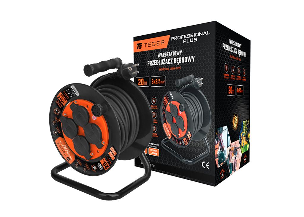 Przedłużacz bębnowy warsztatowy 20m 3X2,5mm PROFESSIONAL IP44 H05RR-F CE Teger