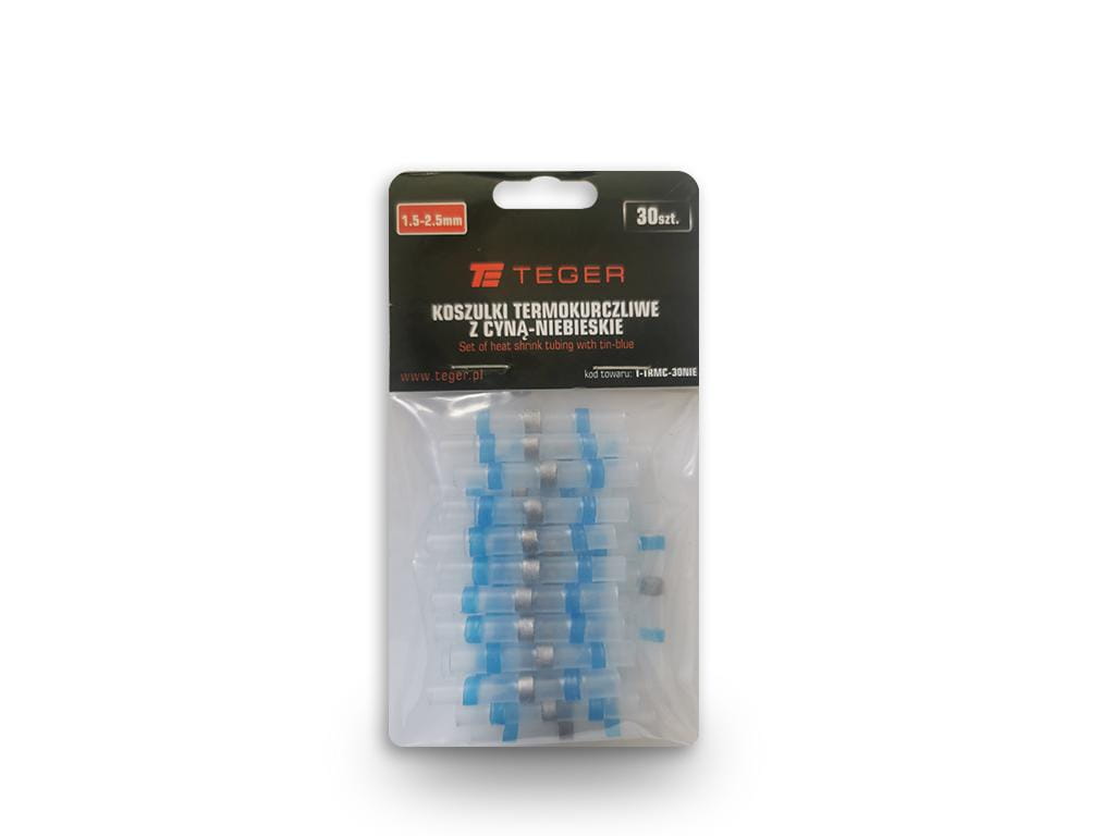Koszulki termokurczliwe z cyną 1,5-2,5mm niebieskie  zestaw 30szt TEGER