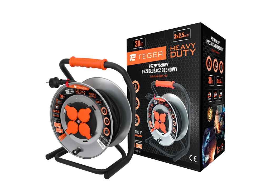 Przedłużacz bębnowy przemysłowy 30m 3X2,5mm  HEAVY DUTY IP44 H05RR-F CE Teger