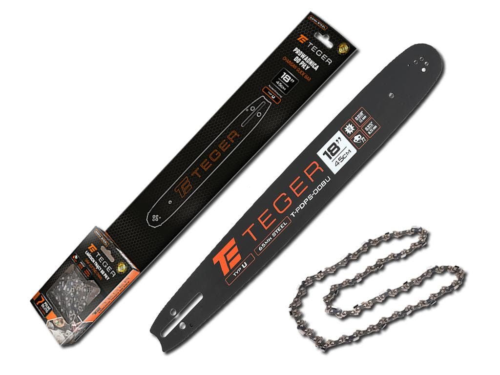 Zestaw tnący 18" (45 cm) prowadnica + łańcuch 0,325" 1,5mm 72 og. 12z moc. U Teger