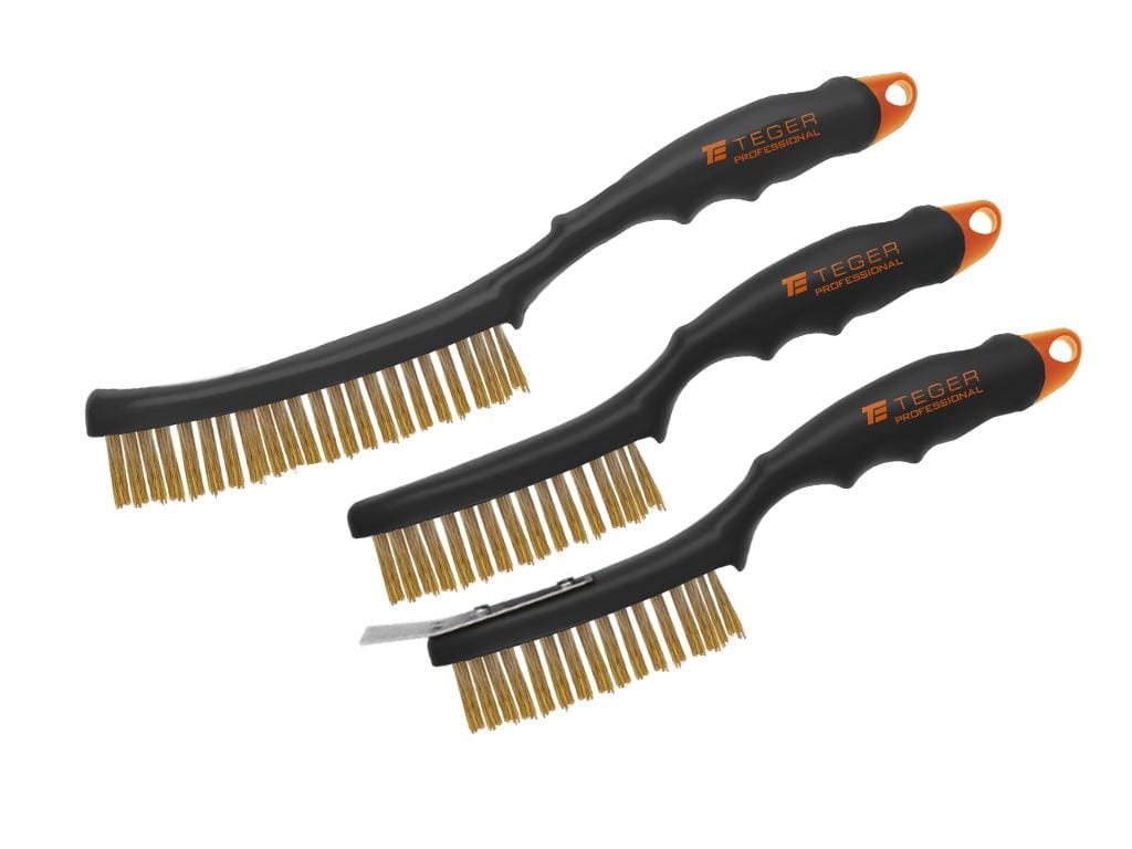 Zestaw szczotek drucianych do rdzy drut mosiężny 3 / 4 rzędowa ze skrobakiem z plastikową rączką (3 szt) PROFESSIONAL Teger