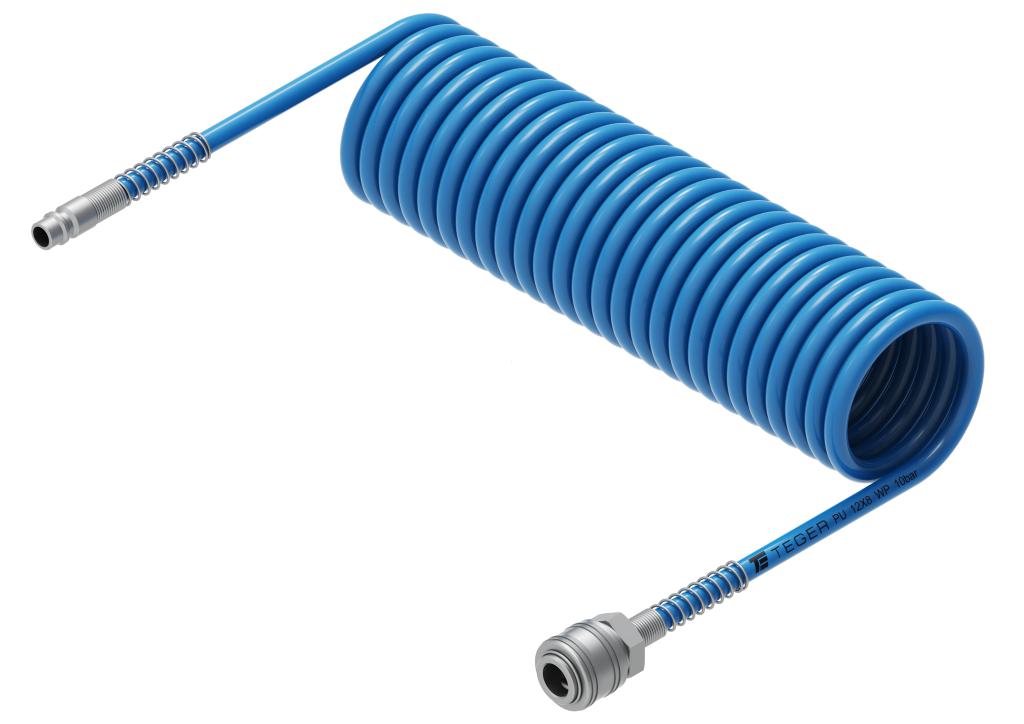 Przewód spiralny kompletny tekalan Poliuretan PU 12X8mm 10bar do kompresora sprężarki L-5mb Niebieski TEGER