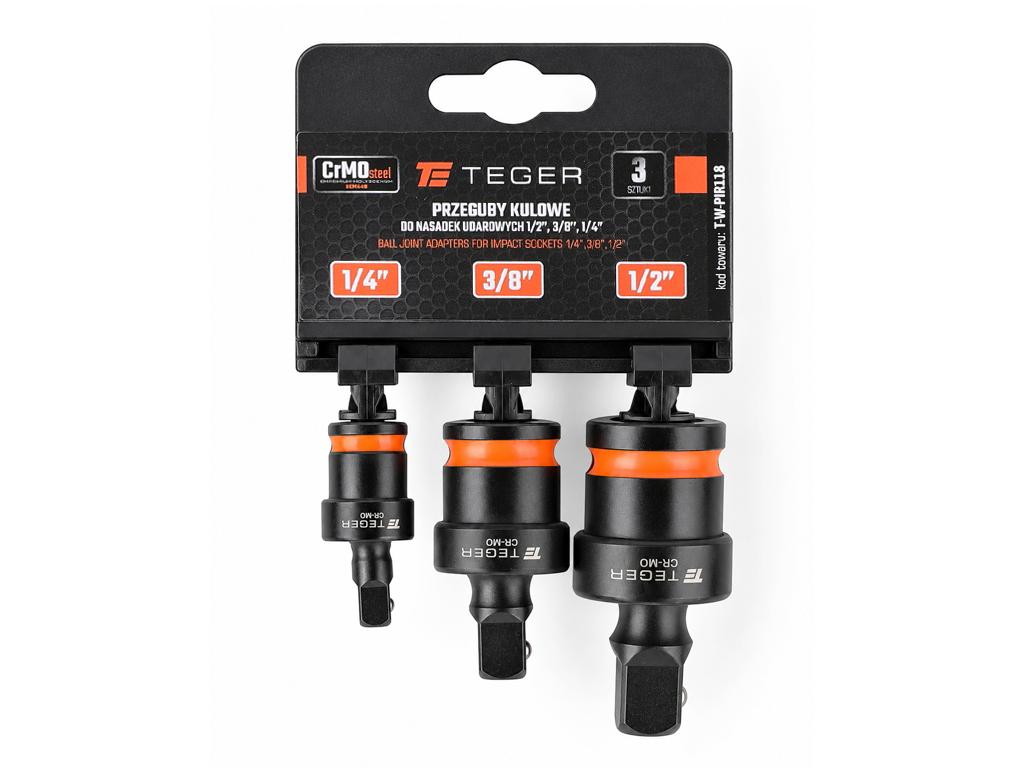 Przeguby kulowe do nasadek udarowych 1/2" 1/4" 3/8" (zestaw 3 szt) Cr-Mo Teger