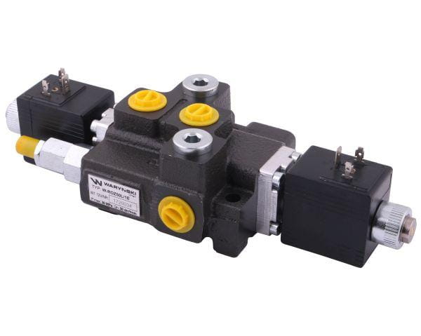 Rozdzielacz hydrauliczny 1-sekcyjny max przepływ 50L sterowany elektrycznie 12V DC Waryński