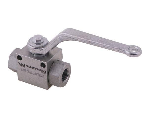 Zawór kulowy hydrauliczny 3-drogowy 3/2 - 3/8"BSP z otworami mocującymi 500 bar Waryński