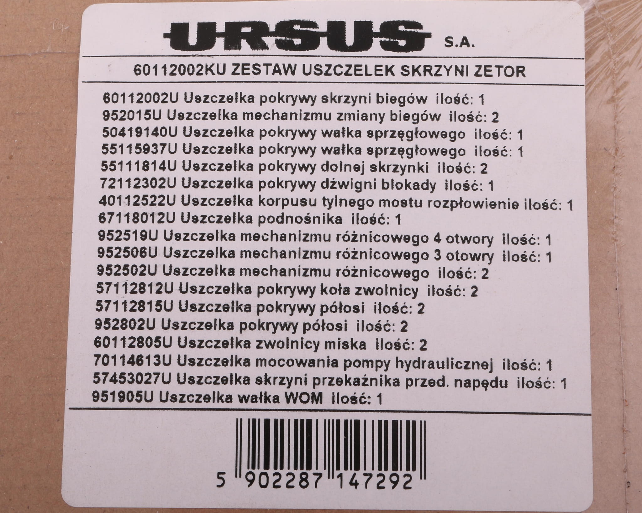 Komplet ( zestaw ) uszczelek skrzyni / mostu ZETOR ORYGINAŁ URSUS